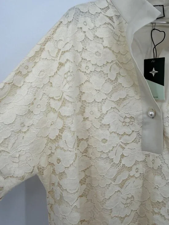 Tuckernuck Ivory Lace Willow Blouse size XL Oversized Top Cotton/Nylon - Picture 2 of 7